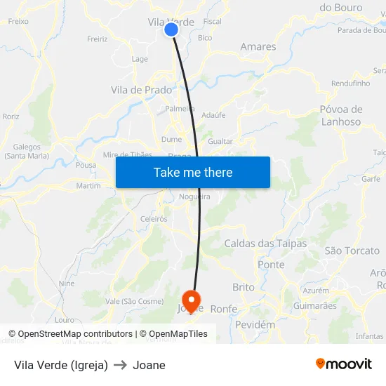 Vila Verde (Igreja) to Joane map