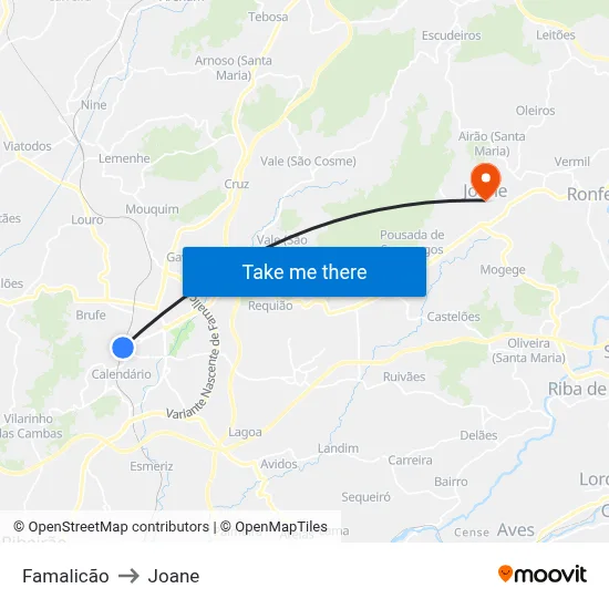 Famalicão to Joane map