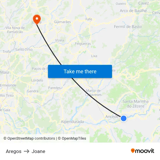 Aregos to Joane map