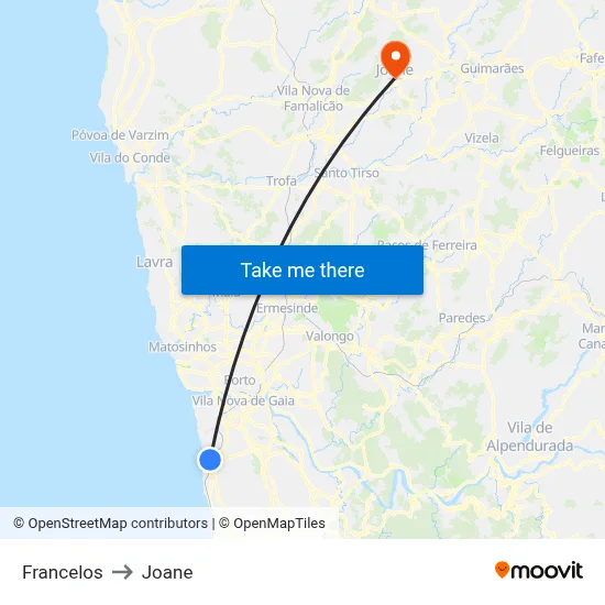 Francelos to Joane map