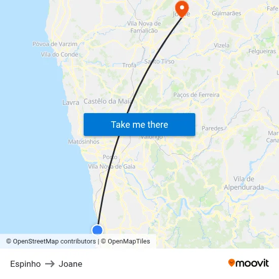 Espinho to Joane map