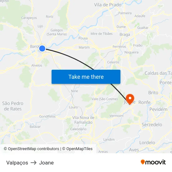 Valpaços to Joane map