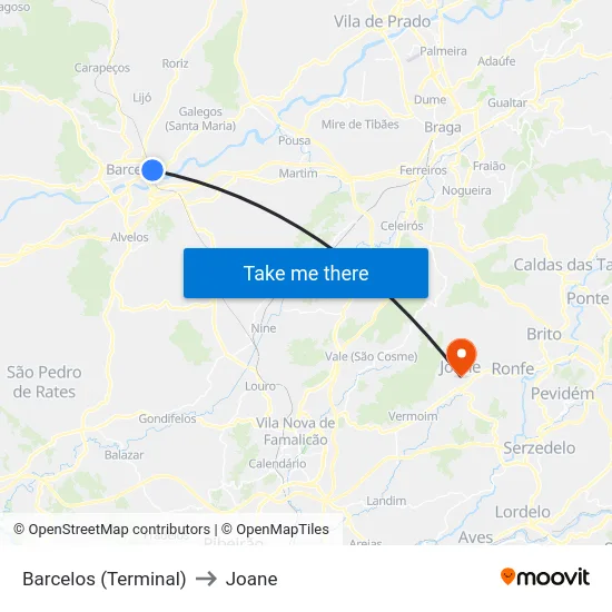 Barcelos (Terminal) to Joane map