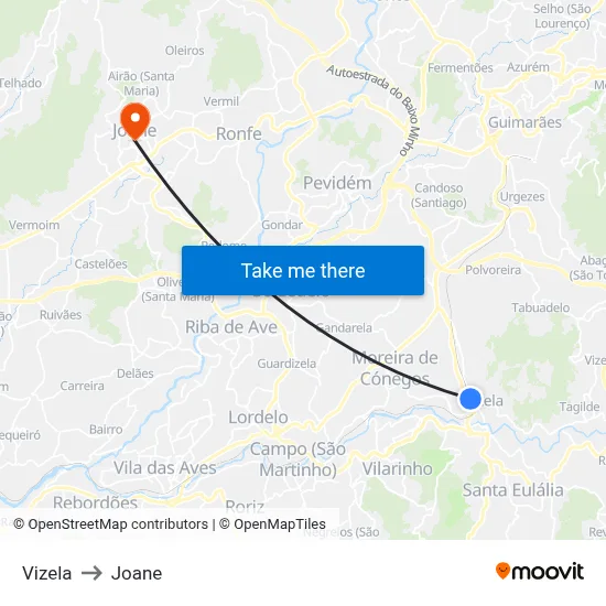 Vizela to Joane map