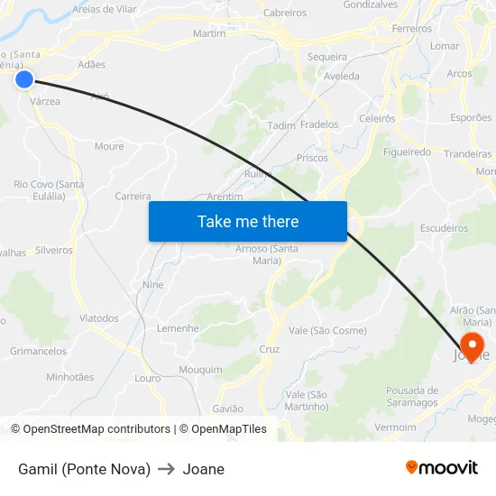 Gamil (Ponte Nova) to Joane map