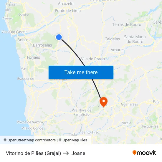 Vitorino de Piães (Grajal) to Joane map