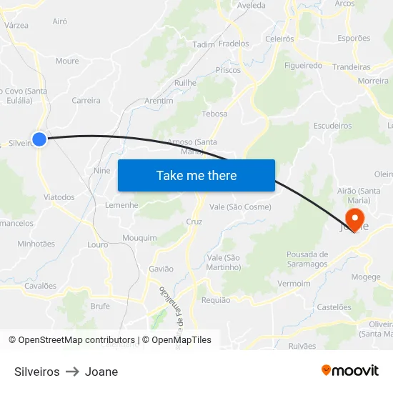 Silveiros to Joane map