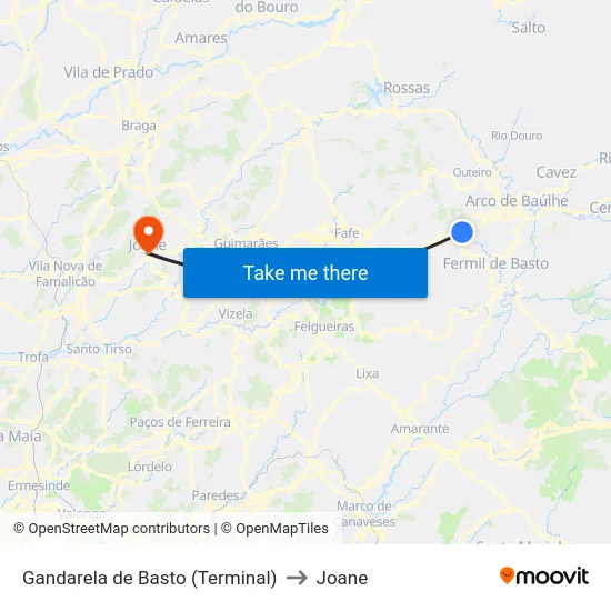 Gandarela de Basto (Terminal) to Joane map