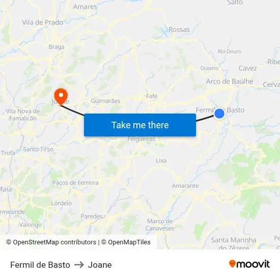 Fermil de Basto to Joane map