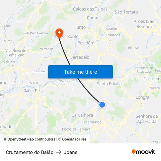 Cruzamento do Balão to Joane map