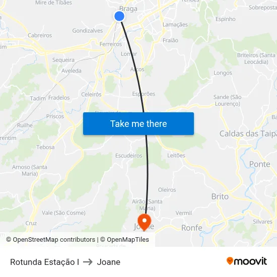 Rotunda Estação I to Joane map