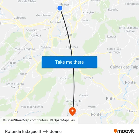 Rotunda Estação II to Joane map