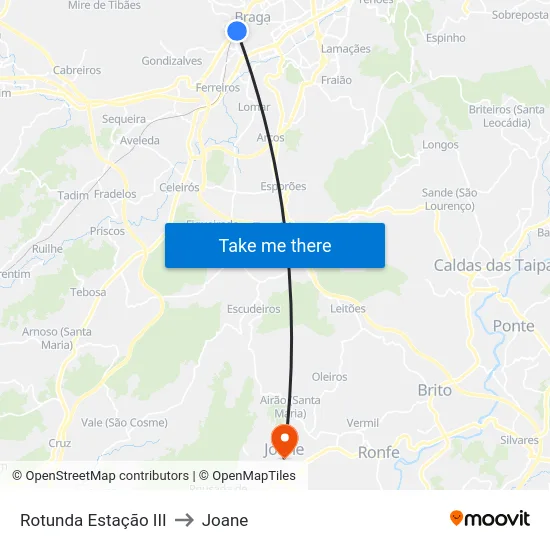 Rotunda Estação III to Joane map
