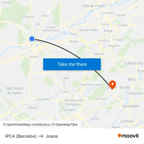 IPCA (Barcelos) to Joane map