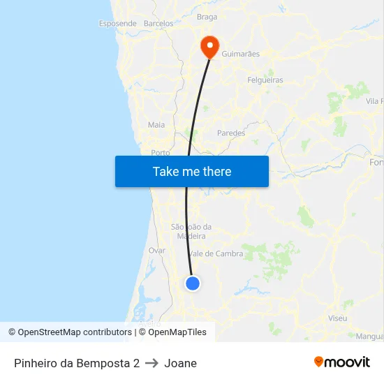 Pinheiro da Bemposta 2 to Joane map