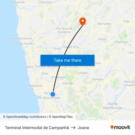 Terminal Intermodal de Campanhã to Joane map