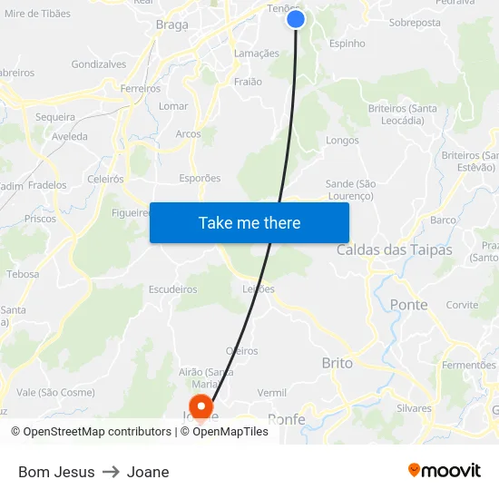 Bom Jesus to Joane map