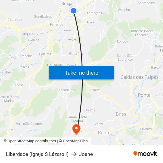 Liberdade (Igreja S Lázaro I) to Joane map