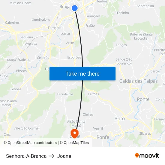 Senhora-A-Branca to Joane map