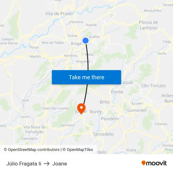 Júlio Fragata Ii to Joane map