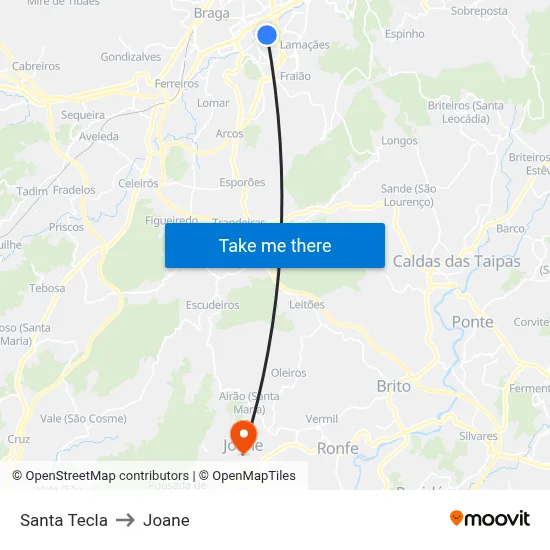 Santa Tecla to Joane map