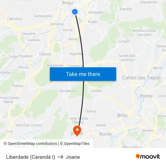 Liberdade (Carandá I) to Joane map