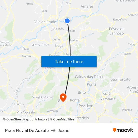 Praia Fluvial De Adaufe to Joane map