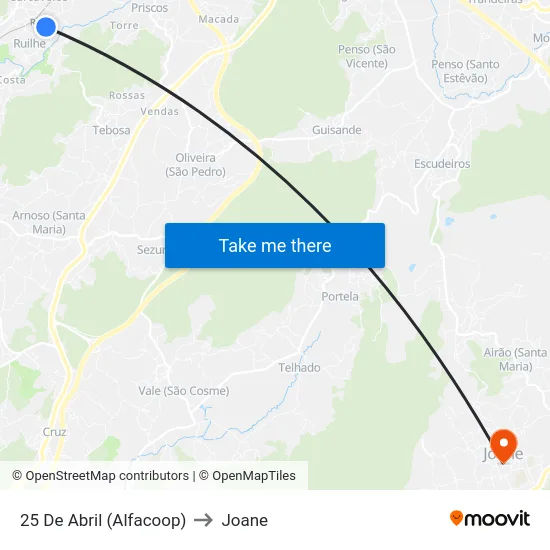 25 De Abril (Alfacoop) to Joane map