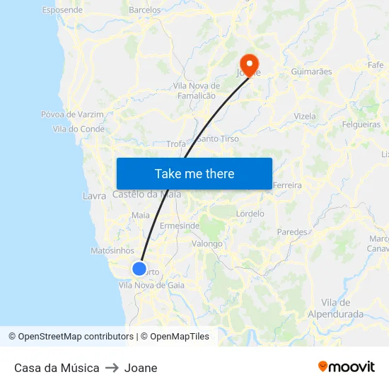 Casa da Música to Joane map