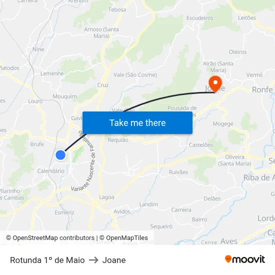 Rotunda 1º de Maio to Joane map