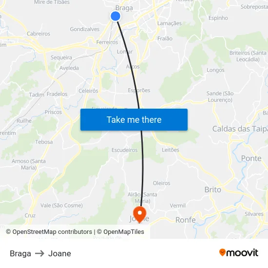 Braga to Joane map