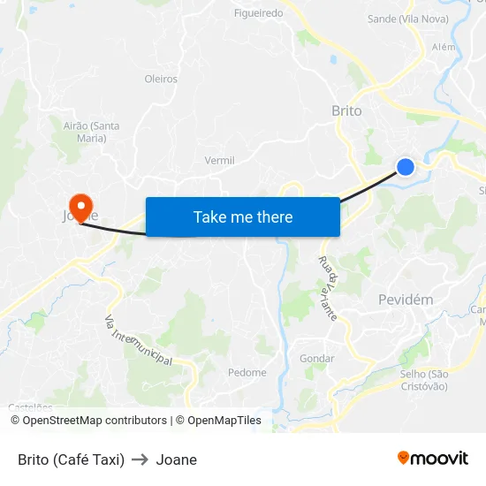 Brito (Café Taxi) to Joane map
