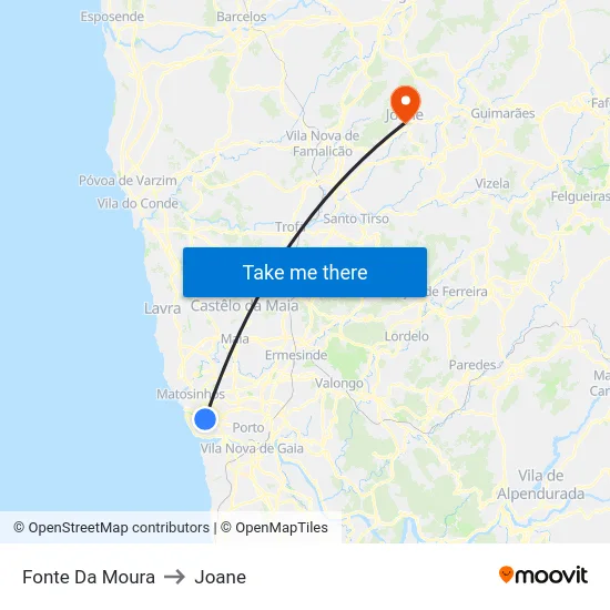 Fonte Da Moura to Joane map