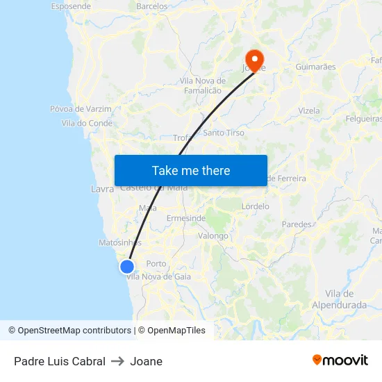 Padre Luis Cabral to Joane map
