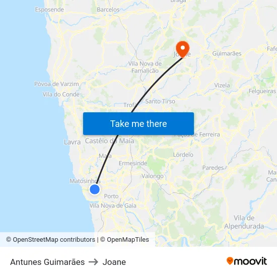 Antunes Guimarães to Joane map