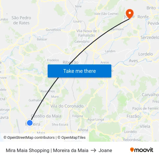 Mira Maia Shopping | Moreira da Maia to Joane map