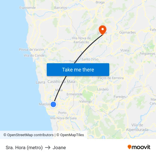 Sra. Hora (metro) to Joane map