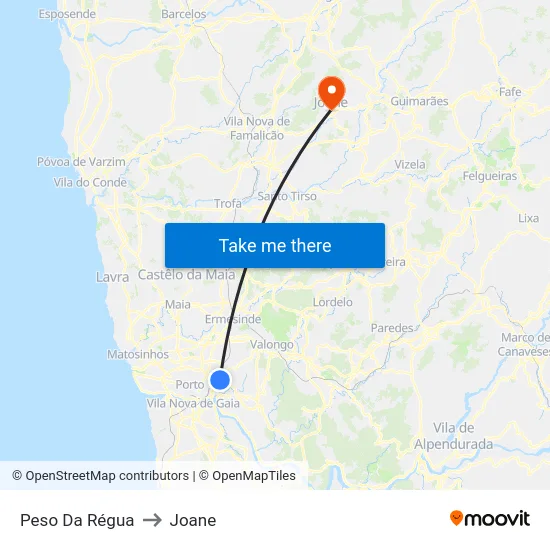 Peso Da Régua to Joane map