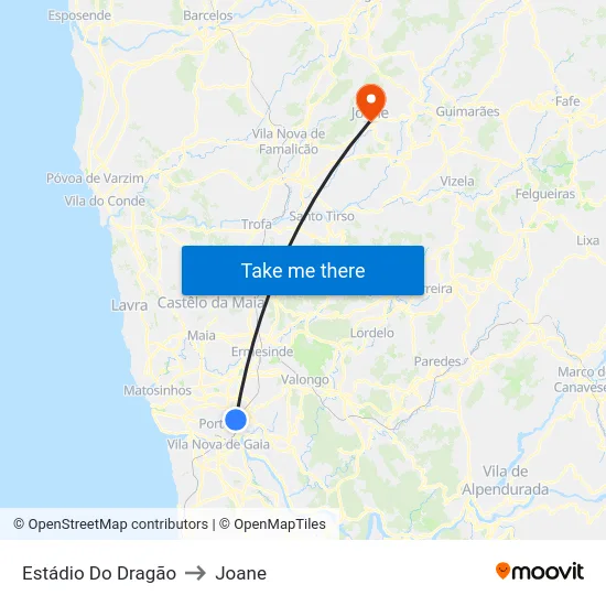 Estádio Do Dragão to Joane map
