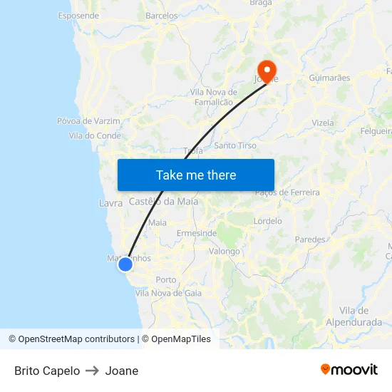 Brito Capelo to Joane map