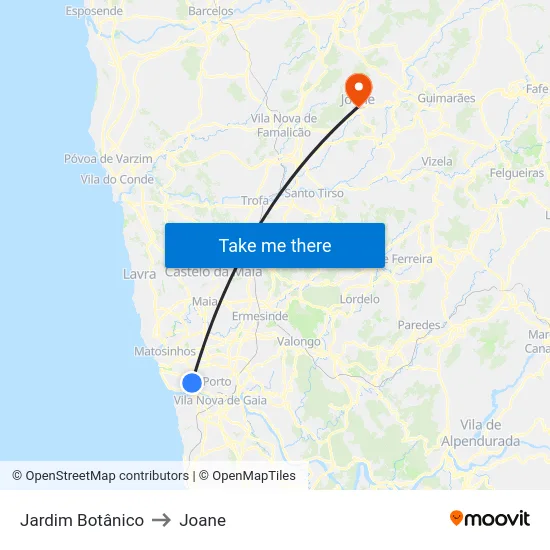 Jardim Botânico to Joane map