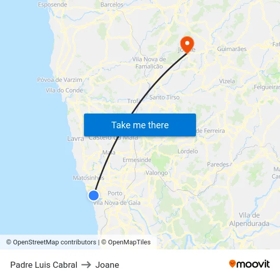 Padre Luis Cabral to Joane map