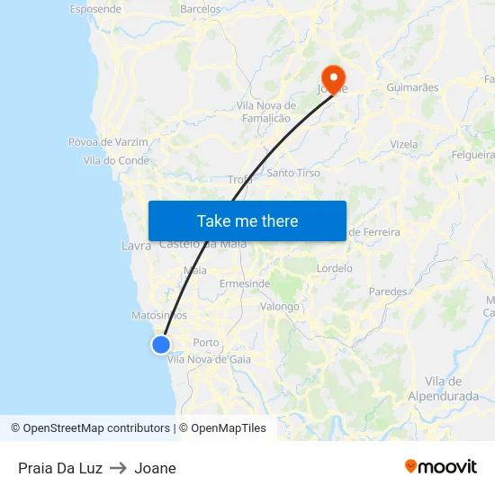 Praia Da Luz to Joane map