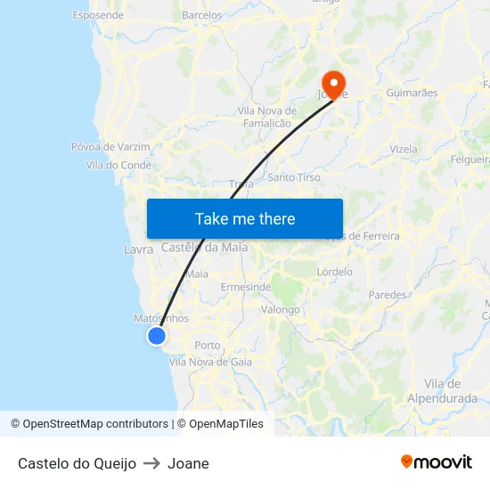 Castelo do Queijo to Joane map