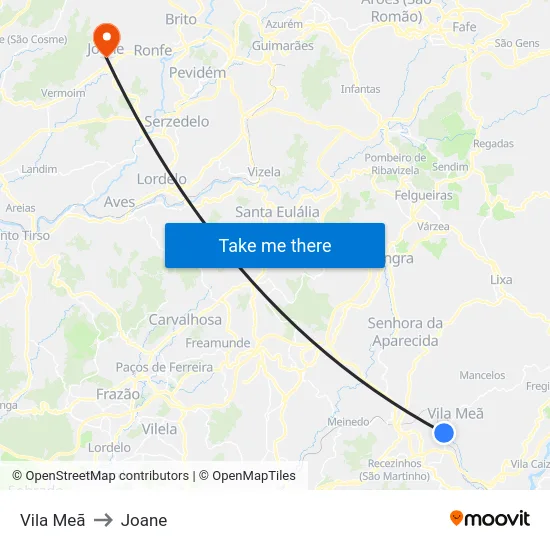Vila Meã to Joane map