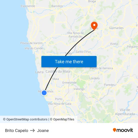 Brito Capelo to Joane map