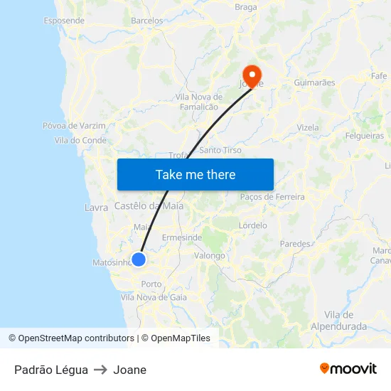 Padrão Légua to Joane map