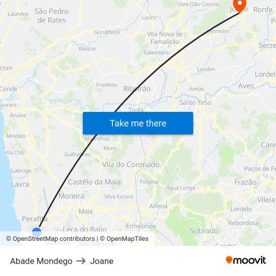 Abade Mondego to Joane map