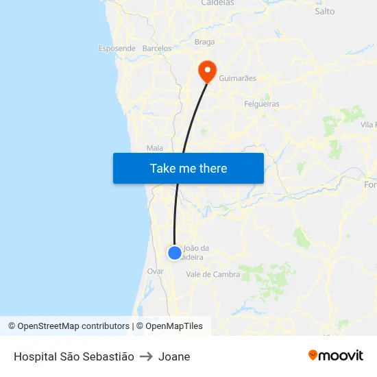 Hospital São Sebastião to Joane map