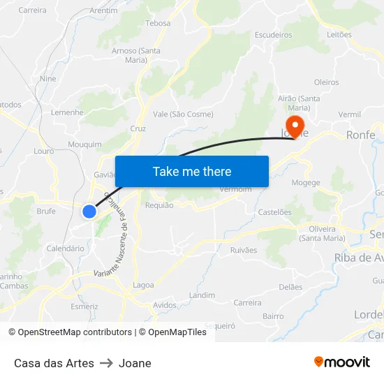 Casa das Artes to Joane map